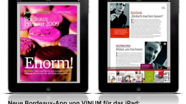 Zwei iPads zeigen die neue Bordeaux-App von VINUM.