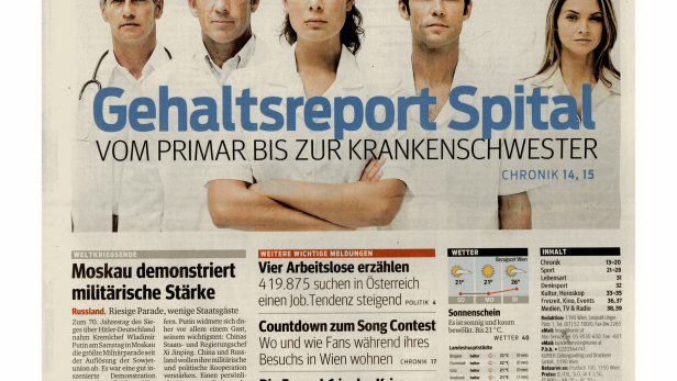 Schlagzeile vom 10.05.2015Gehaltsreport SpitalKurier