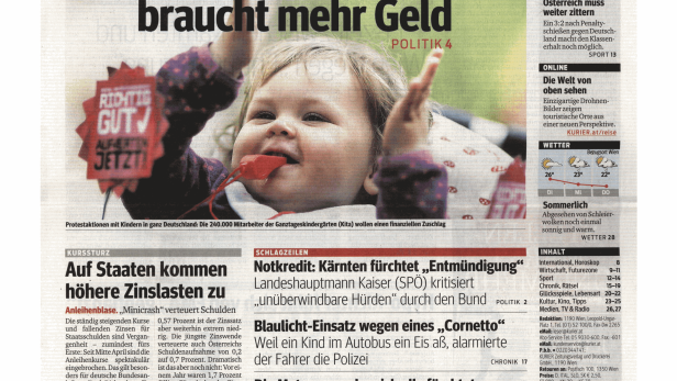 Schlagzeile vom 12.05.2015Mein Kindergarten braucht mehr GeldKurier