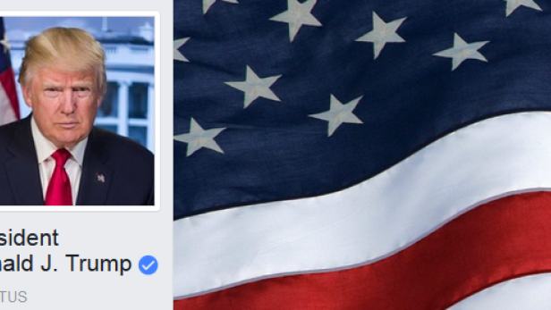 Ein Porträt von Donald Trump vor einer amerikanischen Flagge.