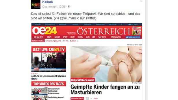 Impfen und masturbieren auf oe24.at: Artikel in Kritik