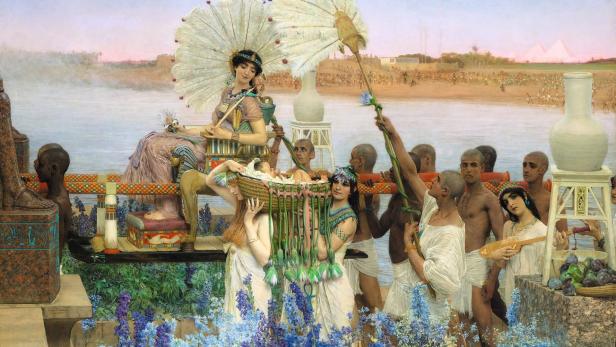 Lawrence Alma-Tadema, The Finding of Moses, 1904 Privatsammlung, Courtesy Christie&#039;s Opus CCCLXXVII Öl auf Leinwand 137.7 × 213.4 cm