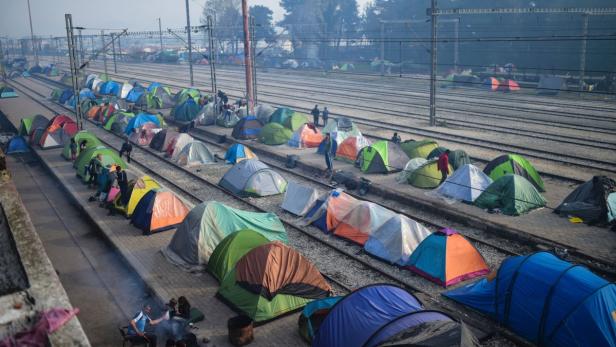 Flüchtlings-Zelte an der Grenze bei Idomeni.