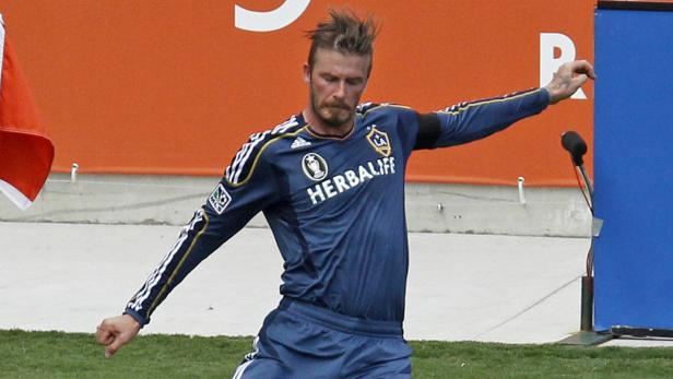 David Beckham im Trikot von LA Galaxy beim Fußballspiel.
