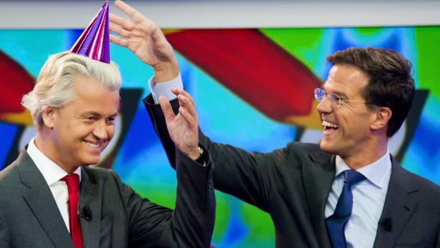 Mark Rutte (re.) und Geert Wilders (li.)