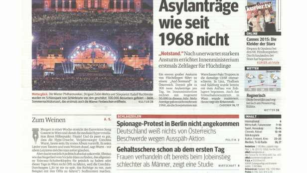 Schlagzeile vom 15.05.201550.000 - So viele Asylanträge wie seit 1968 nichtKurier