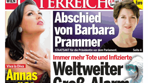 Titelseite der Zeitschrift „Madonna“ vom 9. August 2014 mit Meldungen zu Anna Netrebko, Barbara Prammer und Ebola.
