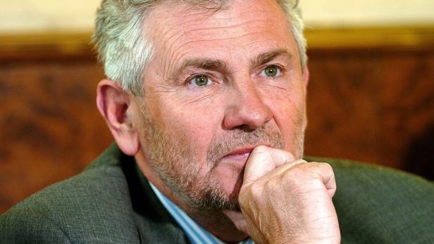 Ein Mann mittleren Alters mit grauem Haar und Bart denkt nach, die Hand am Kinn.