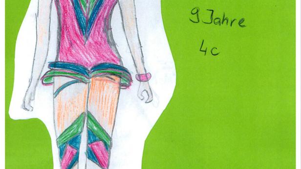 Eine Zeichnung von Lana Jerkovic, 9 Jahre alt, aus der 4c, mit einem bunten Outfit.
