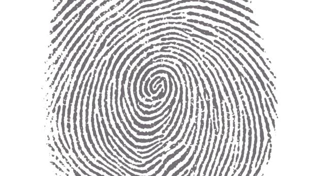 Scanned black and white fingerprint. criminal identifity and police themes.\r Bildnummer: 498014981