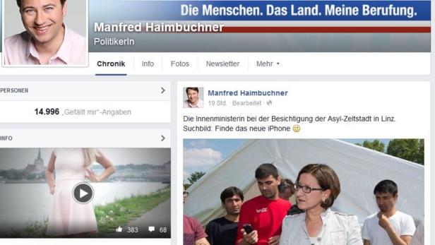 Eintrag auf der Facebook-Seite von FPÖ-Landesrat Haimbuchner.