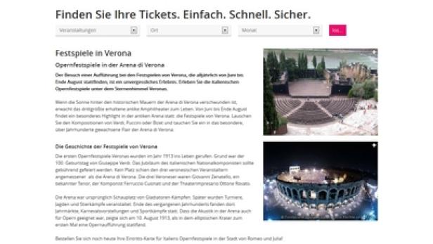 Die Webseite der Arena di Verona, die für ihre Opernfestspiele bekannt ist.