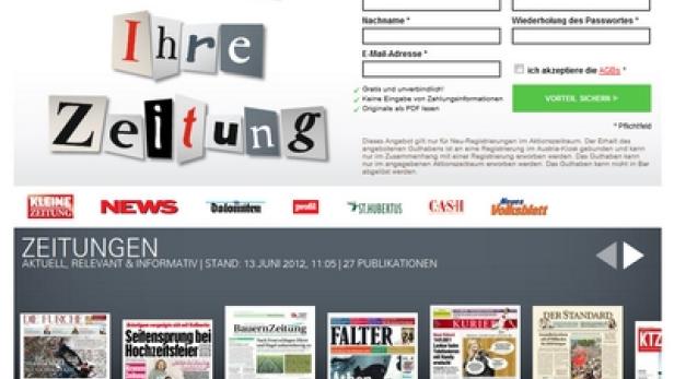 Die Webseite Austria-Kiosk mit der Möglichkeit, Zeitungen und Magazine als PDF herunterzuladen.