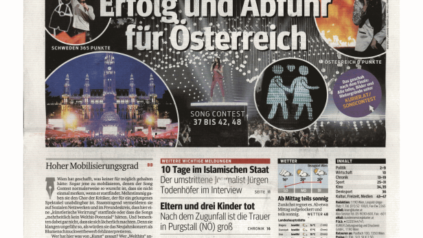Schlagzeile vom 24.05.2015Erfolg und Abfuhr für ÖsterreichKurier