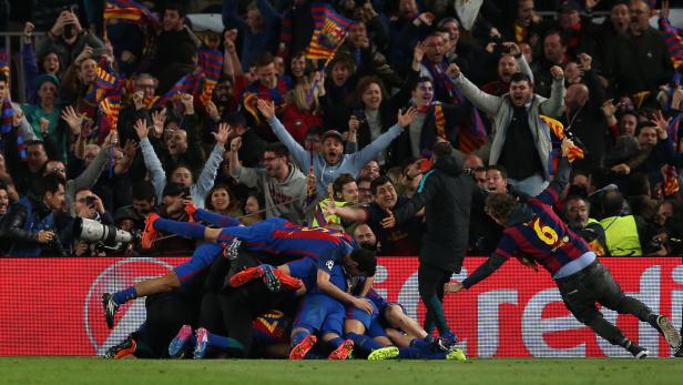 Barcelona's Sergi Roberto celebrates scoring their