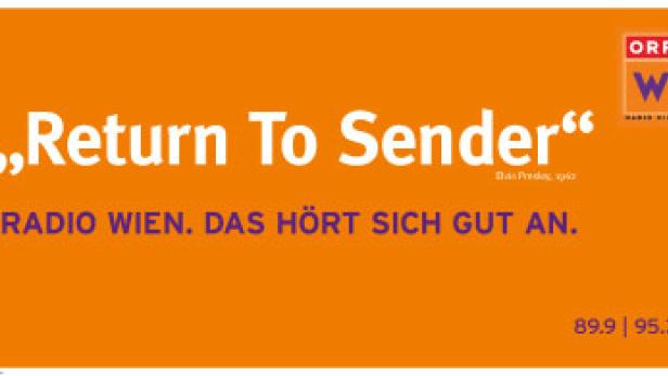 Ein Werbeplakat für Radio Wien mit dem Slogan „Return To Sender“.