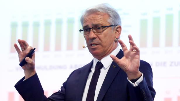 Austrian Post CEO Poelzl addresses a news conferen