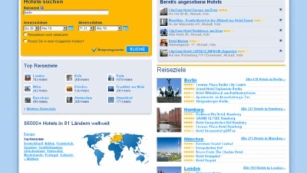 Die Startseite von Booking.com mit Suchfeldern und Top-Reisezielen.