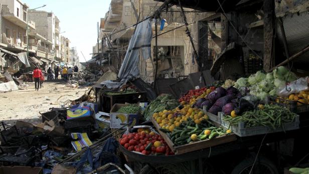 Der Gemüsemarkt in Maaret al-Numan wurde schwer getroffen.