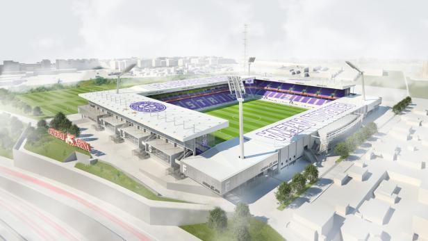 Eine Luftaufnahme der Generali Arena, dem Fußballstadion des FK Austria Wien.