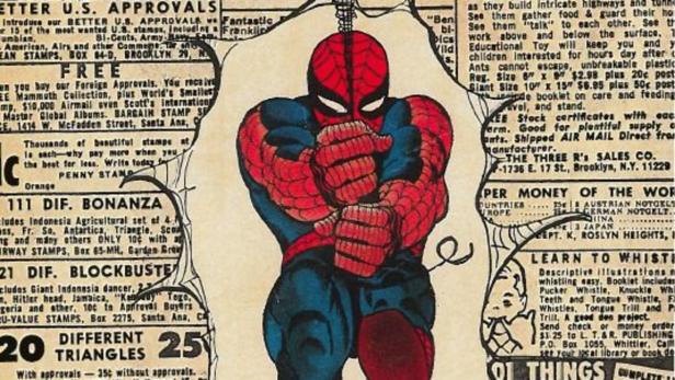 Eine Comic-Zeichnung von Spider-Man, der seine Fäuste vor der Brust verschränkt.