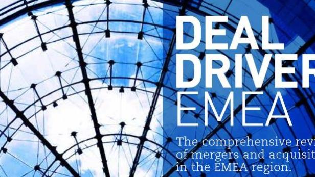 Das Cover von „Deal Drivers EMEA“ zeigt eine umfassende Analyse von Fusionen und Übernahmen in der EMEA-Region.