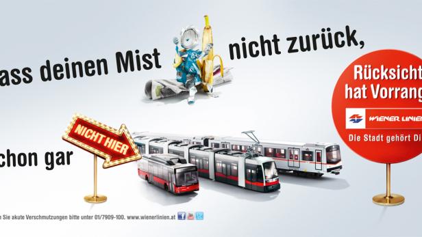 Eine Kampagne der Wiener Linien gegen das Zurücklassen von Müll in öffentlichen Verkehrsmitteln.