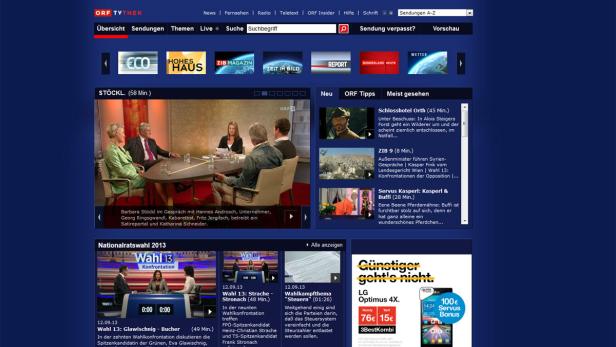 Screenshot der ORF TVthek-Webseite mit einer Talkshow namens „Stöckl.“.
