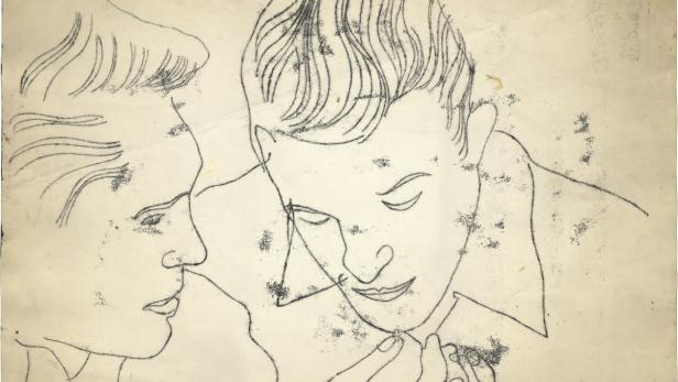 Was dem jungen Kerl aus Pittsburgh vor die Augen kam, landete auf dem Papier: Andy Warhol, Ohne Titel (Two Men), um 1956