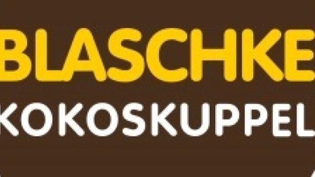 Das Logo von Blaschke Kokoskuppel auf braunem Grund.