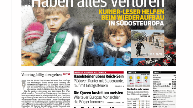 Titelseite des Kurier am Sonntag, 8. Juni 2014, mit dem Titel „Haben alles verloren“ nach der Flutkatastrophe.