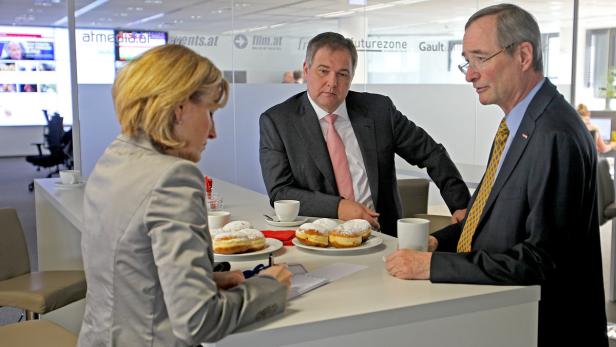 Kammerpräsidenten Leitl (re.) und Ruck (Wien) auf Besuch im KURIER.