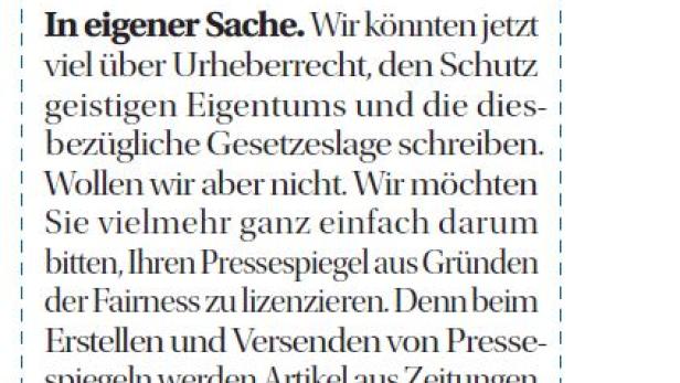 Ein Textausschnitt über die Lizenzierung von Pressespiegeln.