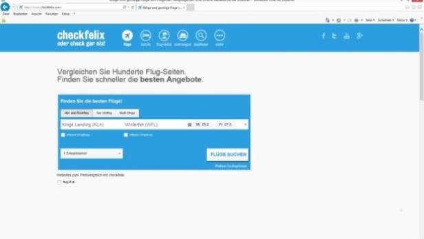 Die Website Checkfelix zum Vergleichen und Finden von Flugangeboten.