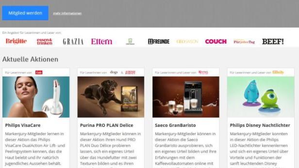 Die Webseite Markenjury.de zeigt aktuelle Aktionen zum Testen von Produkten bekannter Marken.