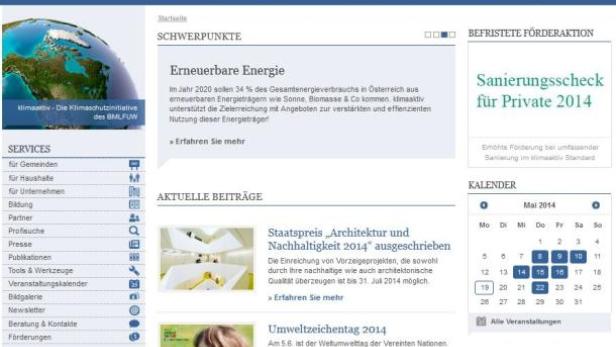 Die Webseite von klimaaktiv, einer Klimaschutzinitiative des BMLFUW, mit Informationen zu erneuerbarer Energie und Nachhaltigkeit.