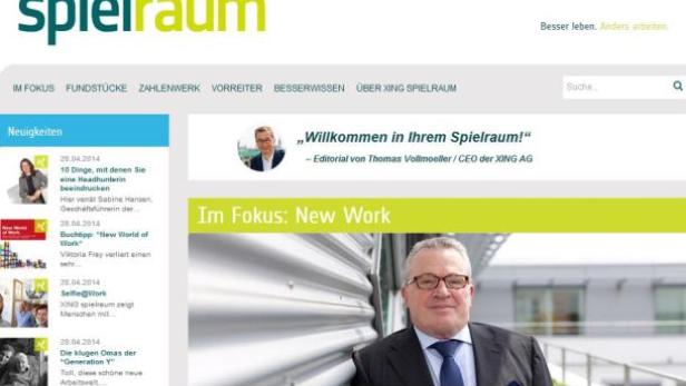 Screenshot der XING „spielraum“-Website mit Artikeln zum Thema „New Work“.