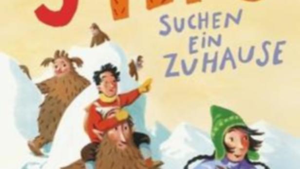 Das Cover des Buches „5 Yetis suchen ein Zuhause“ von Eva Ibbotson mit einer Illustration von Yetis und Kindern.