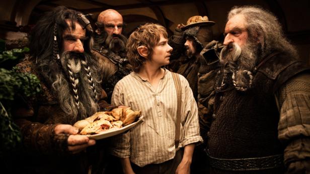 (L-r) WILLIAM KIRCHER as Bifur, GRAHAM McTAVISH as Dwalin, MARTIN FREEMAN as Bilbo Baggins, JAMES NESBITT as Bofur and JOHN CALLEN as Oin in the fantasy adventure ?THE HOBBIT: AN UNEXPECTED JOURNEY,? a production of New Line Cinema and Metro-Goldwyn-Mayer Pictures (MGM), released by Warner Bros. Pictures and MGM.