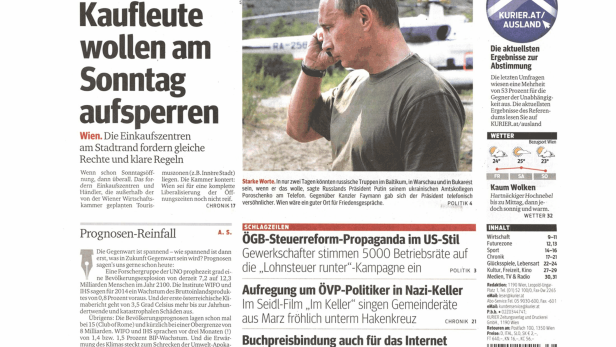 Wladimir Putin telefoniert in einem Artikel des Kurier vom 19. September 2014.