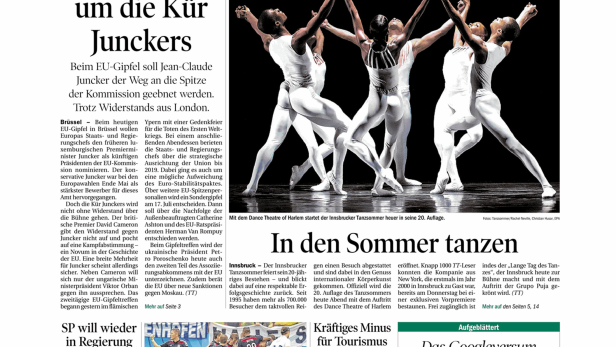 Schlagzeile vom 27.06.2014Zähes Ringen um die Kür JunckersTiroler Tageszeitung