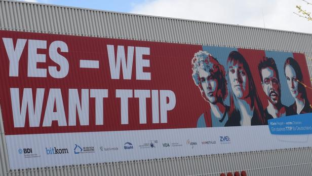 &quot;Ja, wir wollen TTIP&quot; - deutsche Wirtschaft, in Anlehnung an Obamas-Wahlplakate