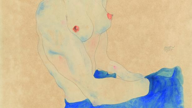Wally Neuzil war erst 16 Jahre alt, als sie Egon Schiele traf. Das Bild &quot;Sitzendes Mädchen, der Oberkörper nackt, hellblauer Rock&quot; von 1911 gilt als eine der frühesten Darstellungen von ihr.
