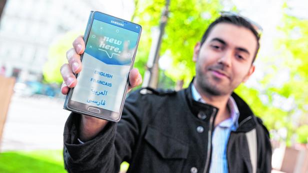 Welcome! - Applikation für das Smartphone, die speziell für Flüchtlinge entwickelt wird, Wien am 21.04.2016.