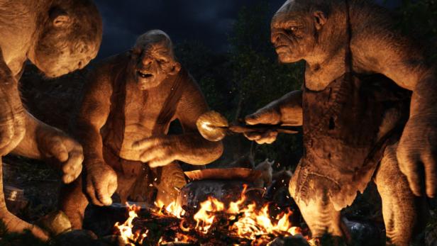 (L-r) The trolls: William, Tom and Bert (performed by PETER HAMBLETON, MARK HADLOW and WILLIAM KIRCHER respectively) in the fantasy adventure ?THE HOBBIT: AN UNEXPECTED JOURNEY,? a production of New Line Cinema and Metro-Goldwyn-Mayer Pictures (MGM), released by Warner Bros. Pictures and MGM.