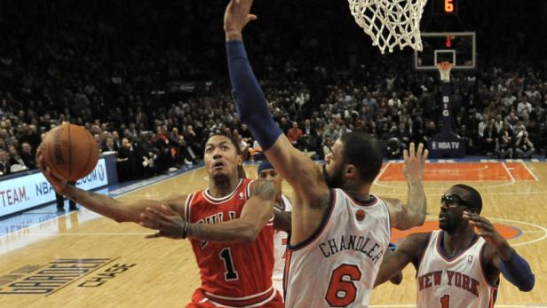 Derrick Rose von den Chicago Bulls beim Basketballspiel.