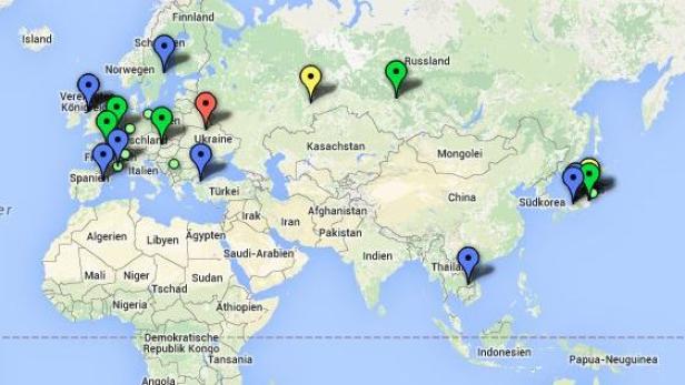 Weltkarte: Atomunfälle seit 1952