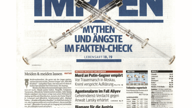 Titelseite des Kurier vom 1. März 2015 mit dem Thema Impfen.