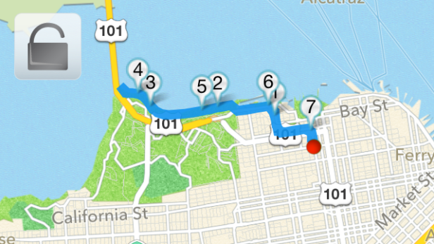 Eine Karte von San Francisco mit einer Route entlang des Highway 101, markiert mit Nummern.