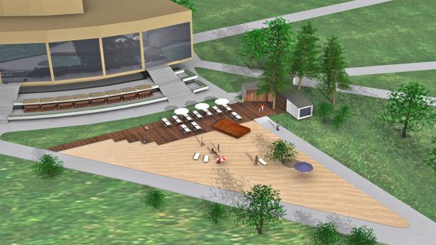 Der neue Donaupark wird auf 1100 Quadratmeter (davon 600 Quadratmeter Sand) vor dem Brucknerhaus errichtet. Die Eröffnung ist für Mitte Juli geplant.